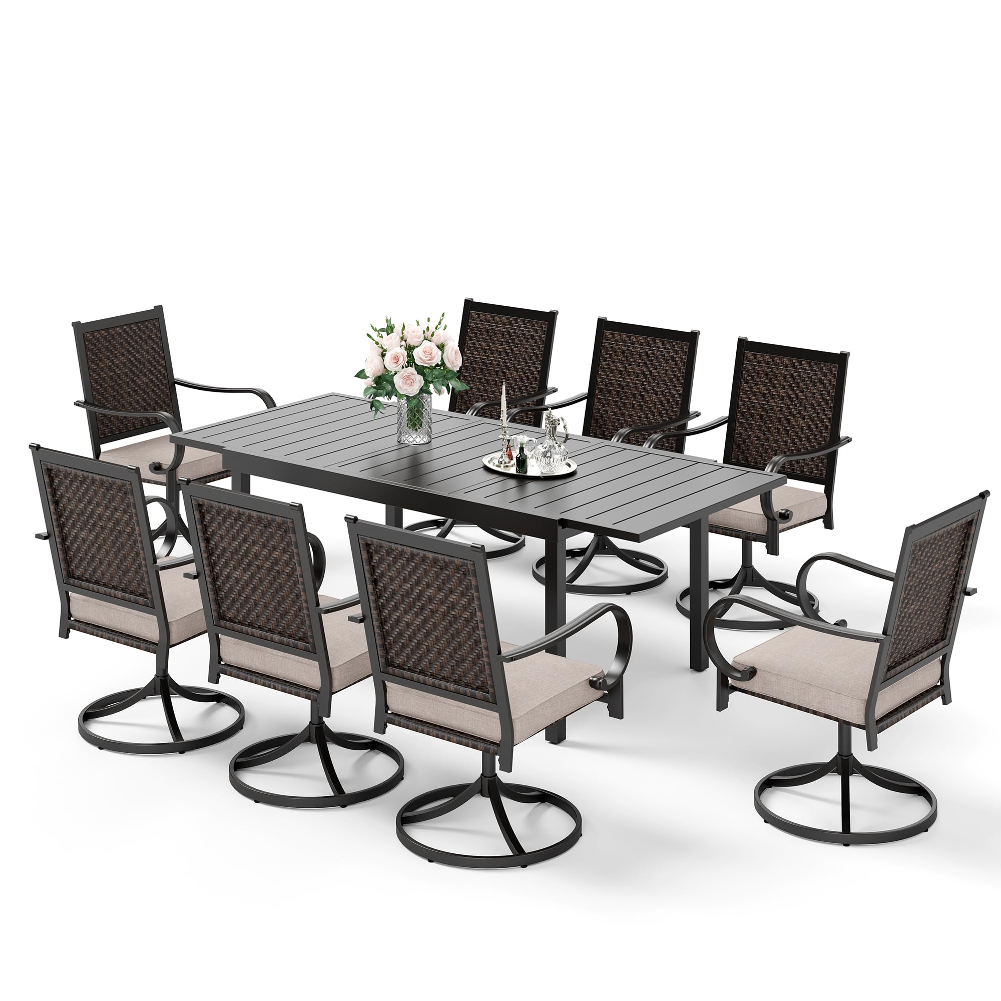 HERA'S HOUSE 2-Piece Patio Dining Chairs Set - 360° Swivel Outdoor Wicker Chairs with Cushions, Rattan Garden Chairs for Poolside, Lawn, Backyard & Patio - Perfect for Outdoor Dining, Lounging & Entertaining