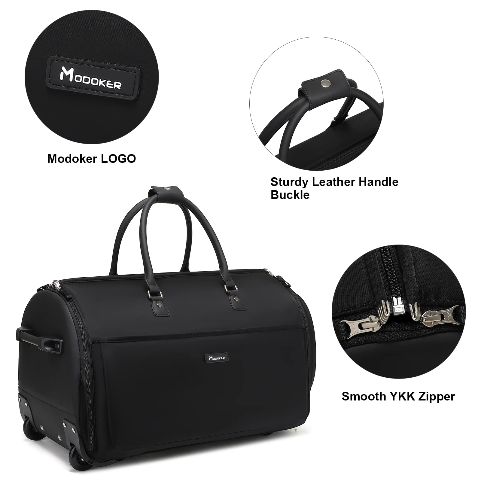 Modoker Rolling Garment Bags for Travel - Large Wheeled Duffle Bag with Wheels | 3-in-1 Garment Suit Luggage for Business & Weekend Trips | Perfect for Men & Women | Black | Ideal for Airplane, Train & Business Travel