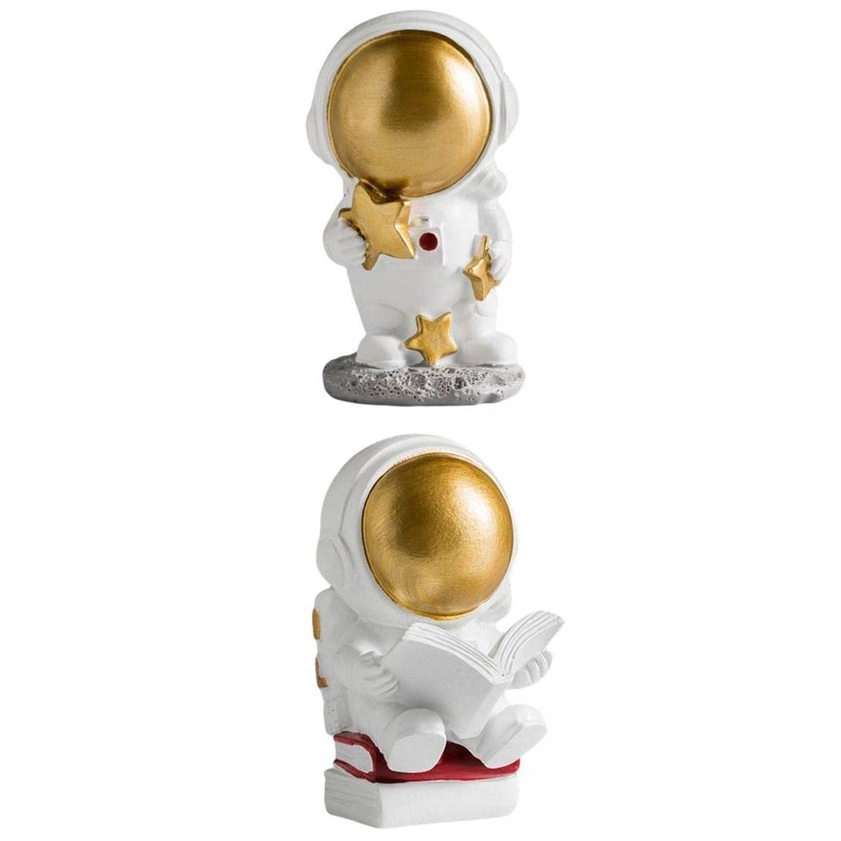 Bddalpke 2-Piece Small Resin Astronaut Statue Sculpture - Spaceman Figurine for Home & Office Decor - Perfect for Bedroom, Bookshelf, and Gift Giving