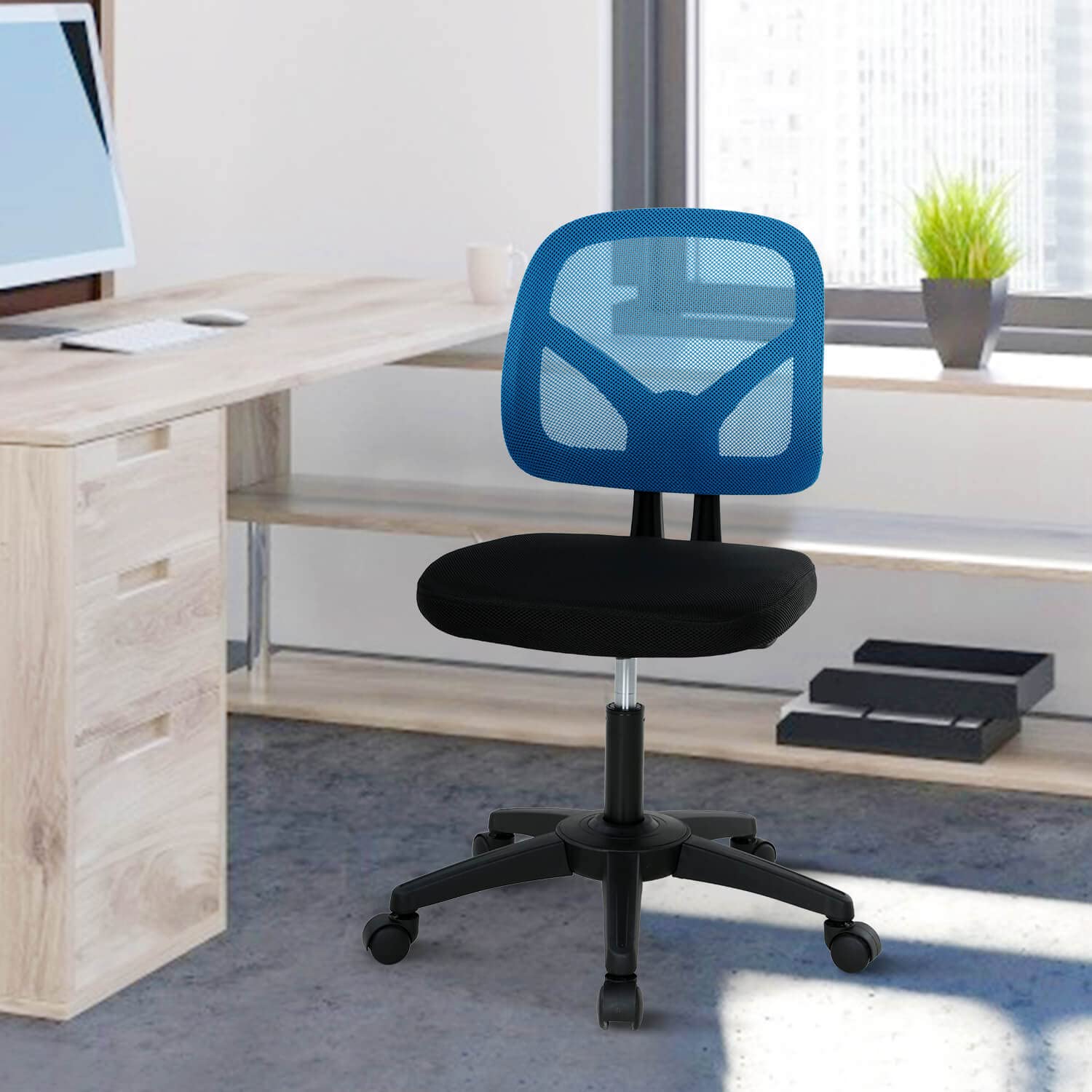Ergonomic Office Chair with Mid-Back Support - Adjustable Height Mesh Computer Desk Chair, Swivel Rolling Task Chair for Home Office, Study & Work - Perfect for Adults & Kids (Blue)