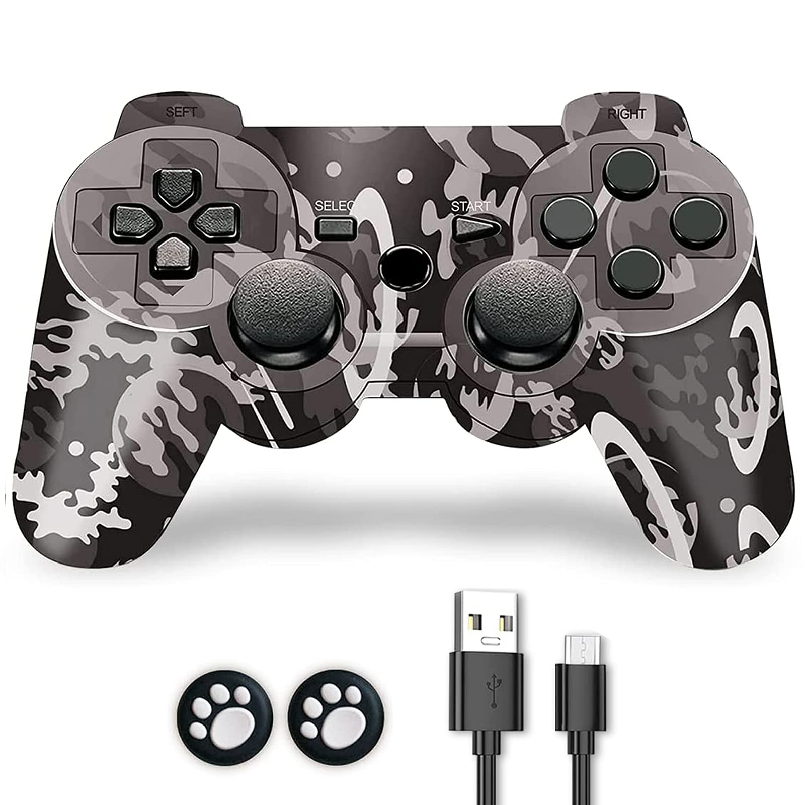 CFORWARD Wireless Game Controller for PS3 - Dual Vibration & 6-Axis Motion Sensor, Rechargeable with USB Charger & Thumb Grips - Perfect for Gaming, Streaming & Multiplayer Sessions
