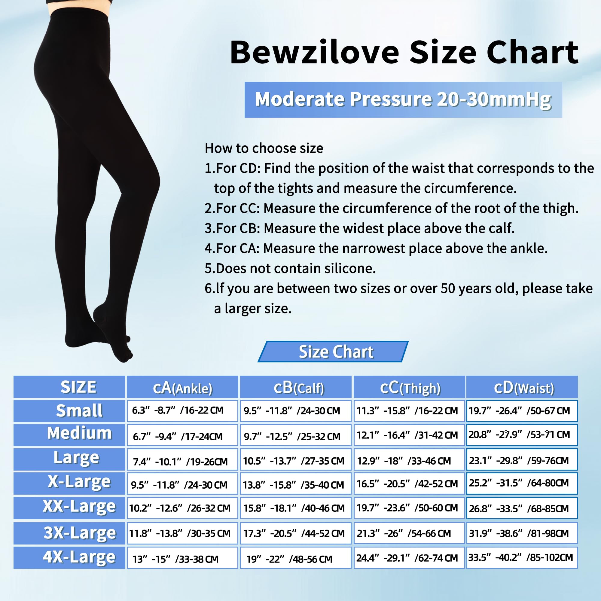 20-30 mmHg Compression Pantyhose for Varicose Veins & Edema Relief - Black