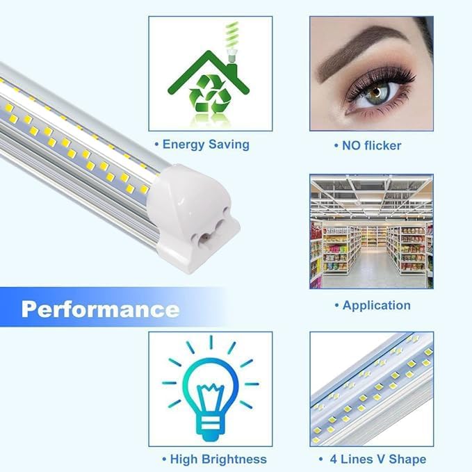 8FT LED Shop Light Fixture - 120W 12000LM 6500K T8 Integrated LED Tube Lights with Clear Cover - V Shape 8 Foot LED Bulbs for Garage, Workshop, Warehouse & Industrial Lighting (20 Pack) - Energy Efficient Bright White Light for Commercial & Residential Use