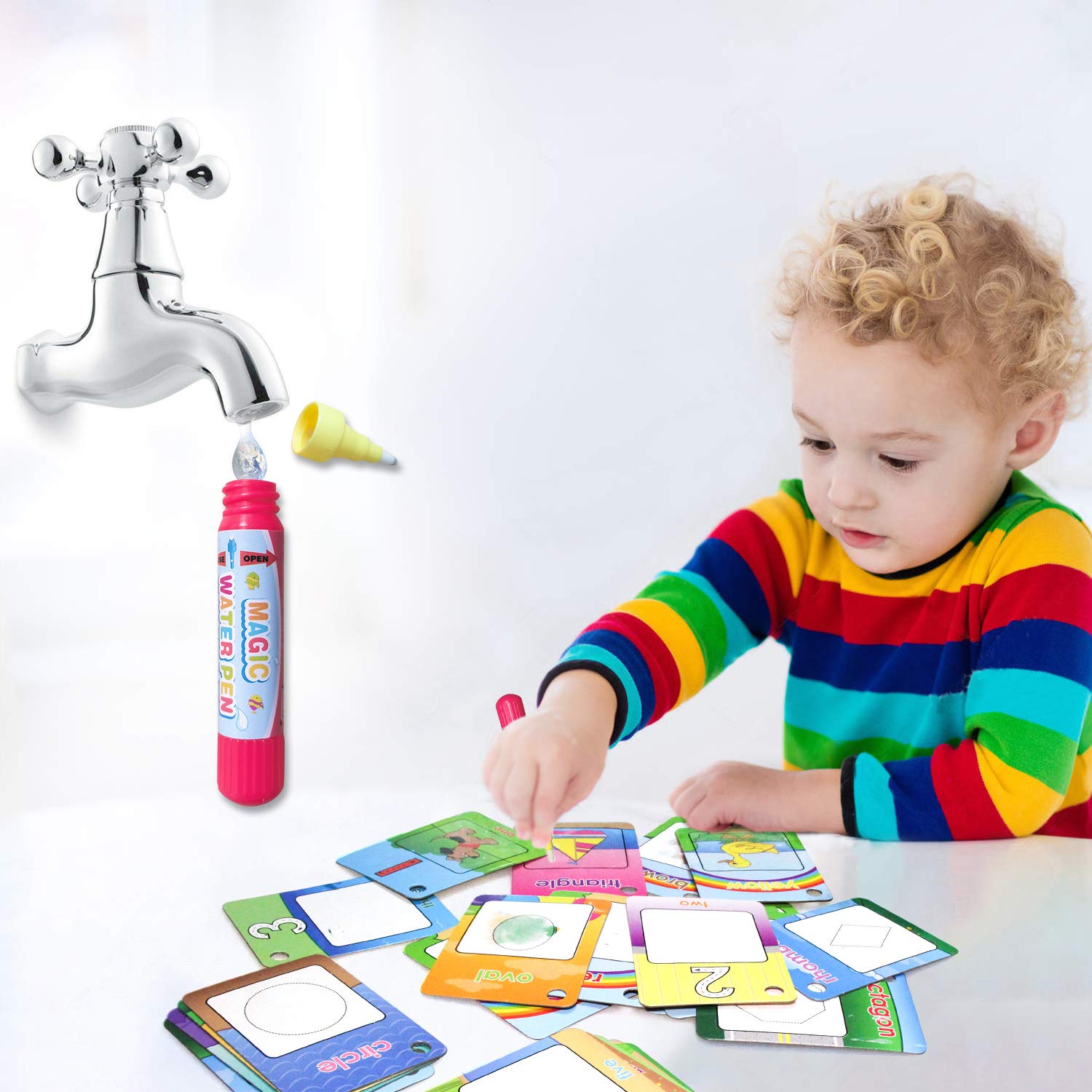 26pcs Water Painting Graffiti Book Cards - Early Education Cognitive Learning Toy with Magic Drawing Pens for Toddlers & Kids | Number, Shapes & Colors Recognition | Mess-Free Doodle Board for Home & Travel Play