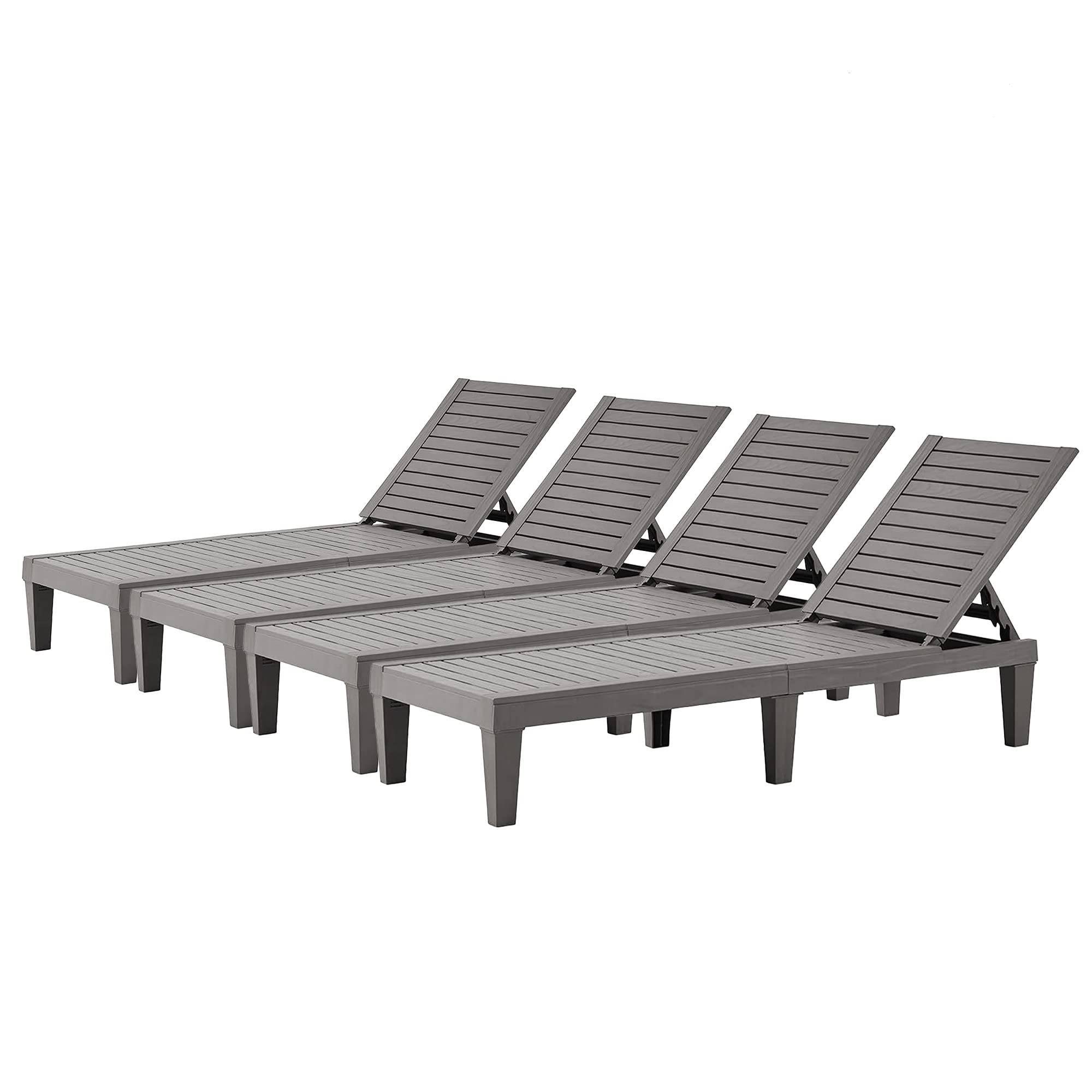 5-Position Adjustable Outdoor Lounge Chaise - Waterproof Pool Sun Lounger Chair for Garden, Beach, Patio & Deck - Perfect for Sunbathing & Relaxation (Set of 4) - Ideal for Backyard, Vacation Homes & Resort Style Living