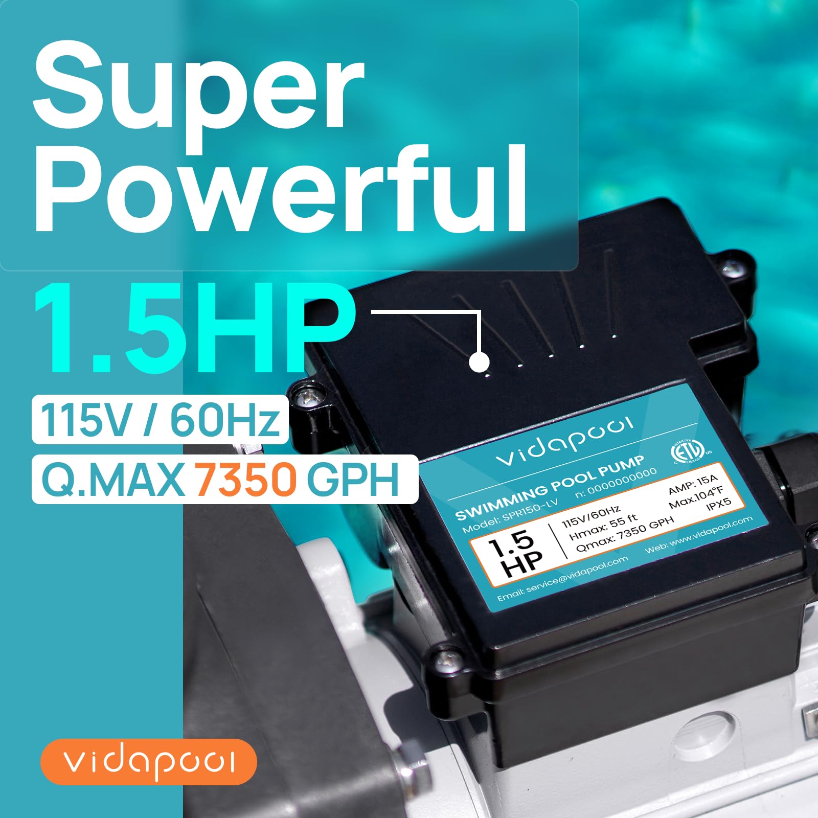 Best In-Ground & Above Ground Pool Pump - 1.5HP Self Priming High Flow (115V, 7350 GPH, Single Speed) for Crystal Clear Swimming Pools - Perfect for Backyard, Residential & Commercial Use