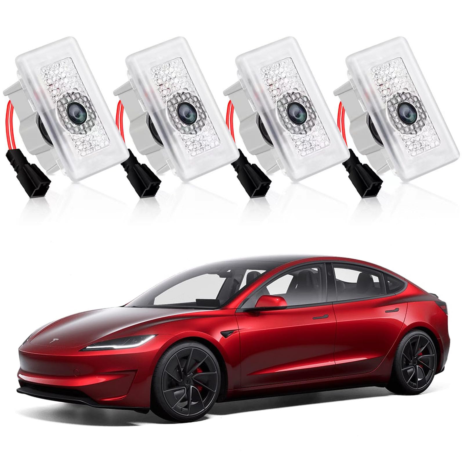 4PCS Upgraded Tesla Puddle Lights - Ultra-Bright LED 3D Laser Ghost Shadow Projector for Model 3/Y/S/X - Waterproof Car Door Logo Lights with Never Fade Welcome Step Courtesy - Easy Plug & Play Installation - Perfect for Nighttime Parking & Luxury Car Customization