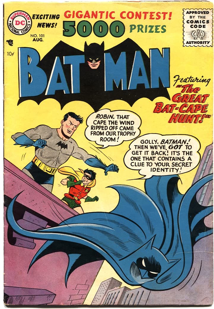 Batman #101-1956 The Great Bat Cape Hunt Robin Mystery Issue DC Comic Vintage 10 Cents - Rare Collectible for DC Fans & Comic Book Enthusiasts - Perfect for Display, Gifts, and Comic Collections