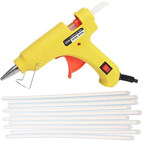 GUNSTICK Yellow 20W Electric Glue Gun with 10 Transparent Sticks - 7mm Nozzle, Standard Temperature for DIY Crafts, Home Repairs & School Projects