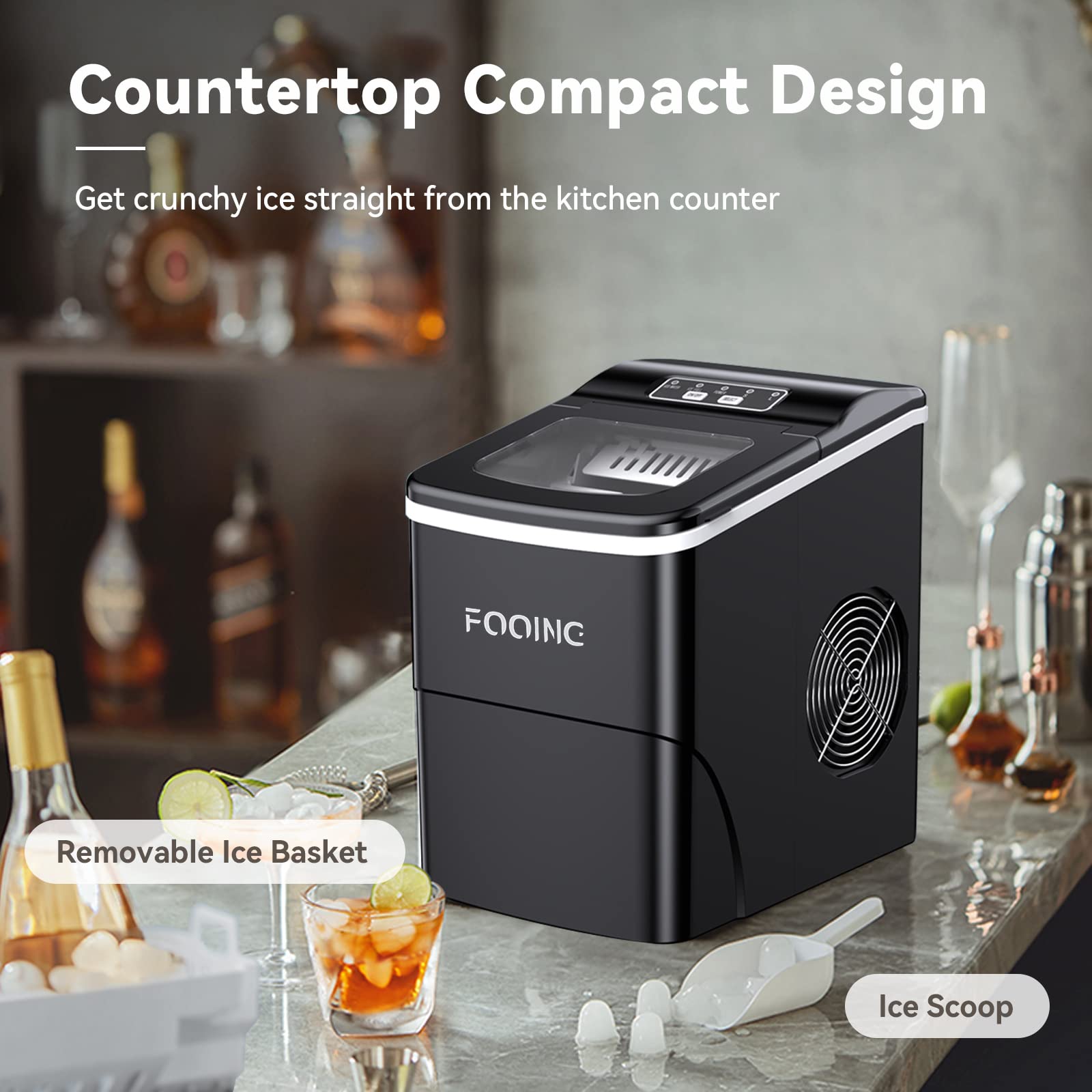 Portable Ice Maker Machine for Home - 33lb/24H Self-Cleaning Countertop Ice Cube Maker with Low Noise, Fast 6-Minute Ice Production - Perfect for Kitchen, Office, Parties & Father's Day Gifts