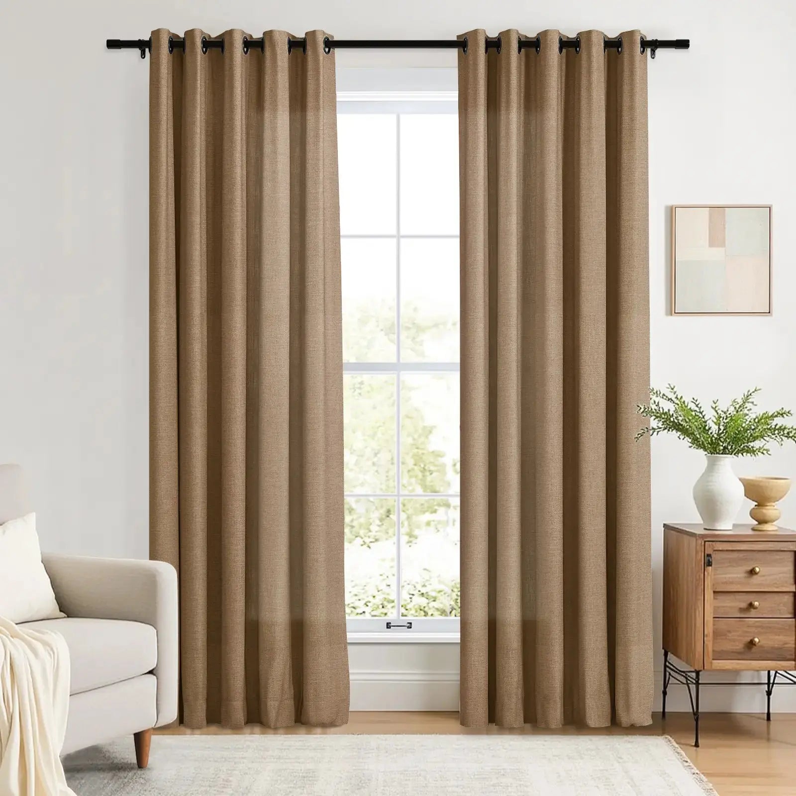 Linen Curtains with Grommet Top - Blackout Drapes for Living Room & Bedroom - Elegant Home Decor for Windows (52x84 Inches) - Perfect for Privacy, Light Control and Room Darkening