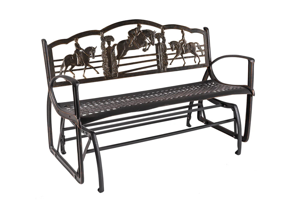Premium Outdoor Equestrian Glider Bench - Heavy Duty Patio Swing for Garden, Backyard & Horse Farm - Weather-Resistant Relaxation Seating with Smooth Gliding Motion (Perfect for Porch, Deck or Stable Areas)