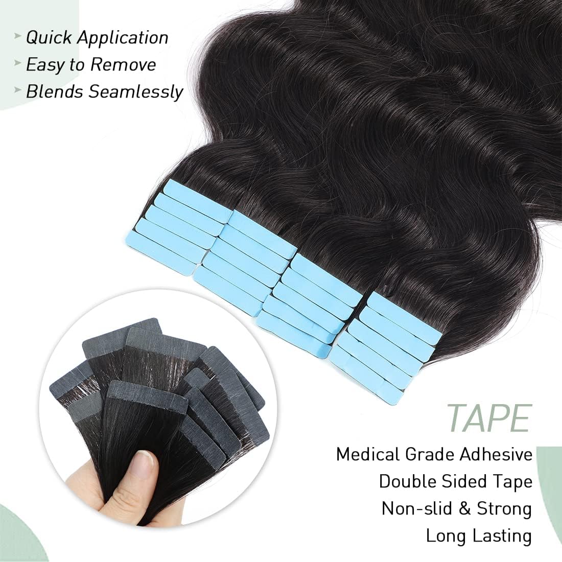 Urbeauty 40pcs 100g/pack Black Women Tape in Hair Extensions - 22 Inch Body Wave 100% Human Hair Weft, Invisible Seamless Skin Weft for Natural Look | Perfect for Daily Styling, Parties & Special Occasions