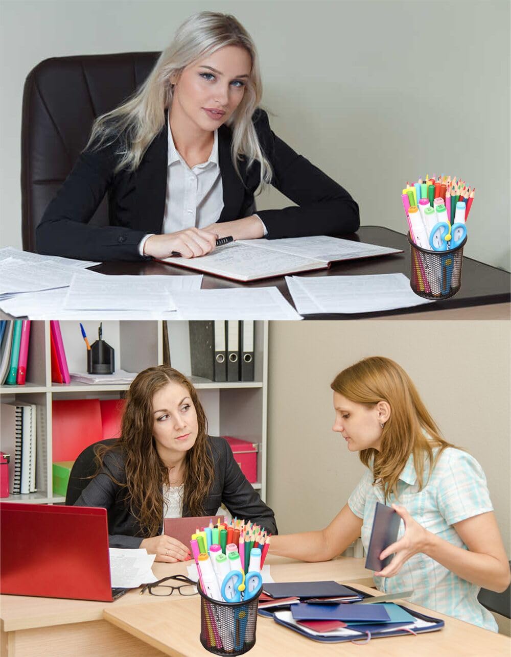 4 Pack Black Metal Mesh Pen Holder Cup - Desk Organizer for Pencils, Pens & Office Supplies | Perfect for Home, Office & School Use