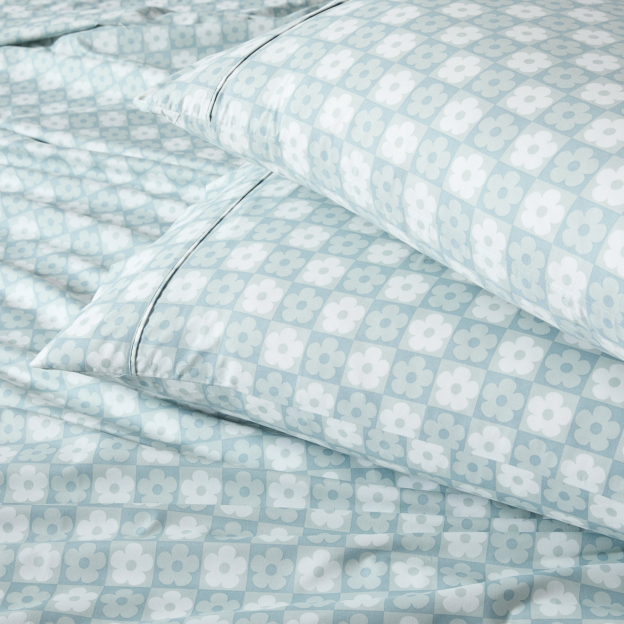 Daisy Checkered Sheet Set - Soft & Breathable 100% Cotton Bed Sheets for Queen Size Bed - Perfect for Spring & Summer Bedding, Home Decor, and Guest Room Essentials