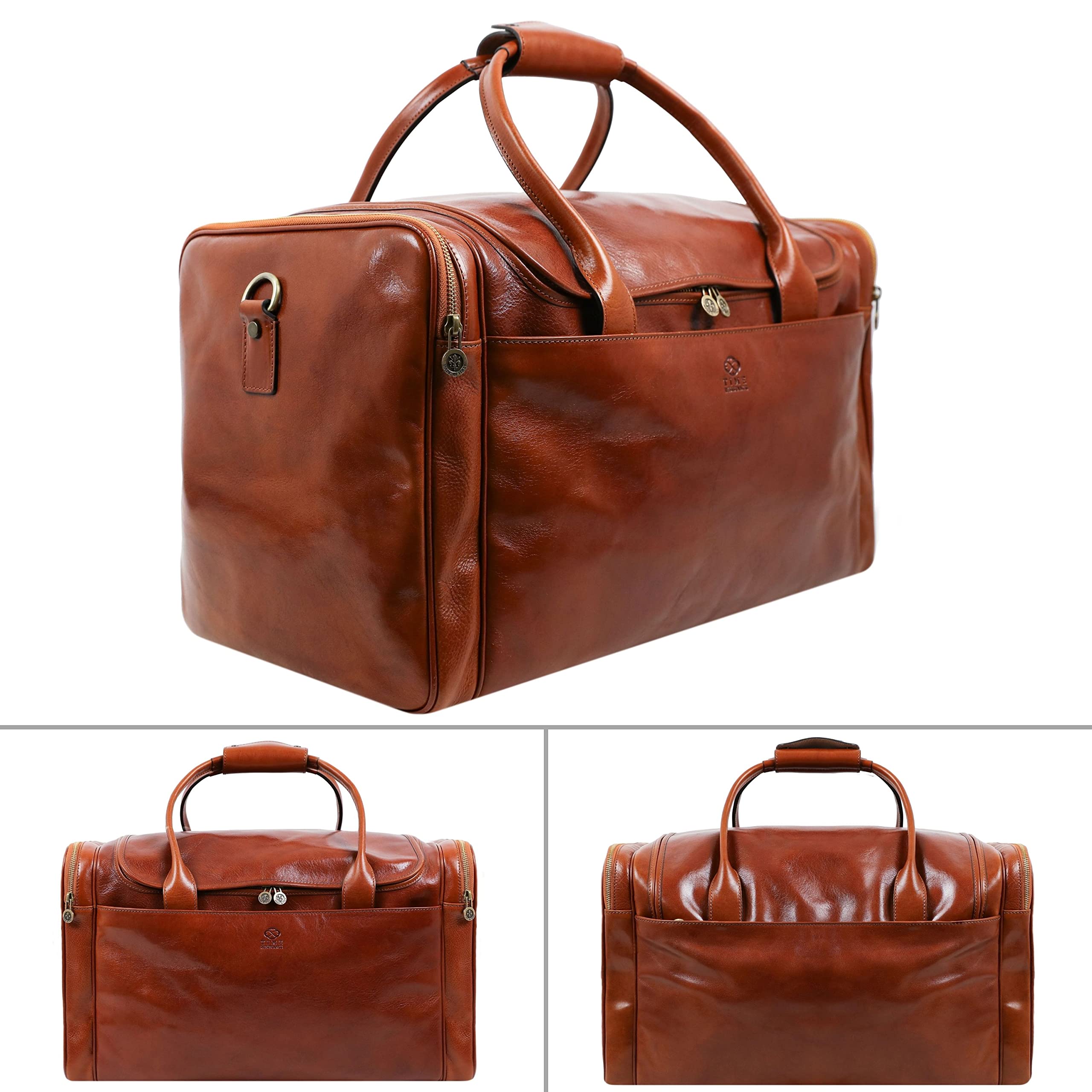 Premium Leather Duffel Bag for Men & Women - Large Travel Gym Weekender Carry-On Bag with Durable Time-Resistant Design - Perfect for Business Trips, Gym Workouts & Weekend Getaways