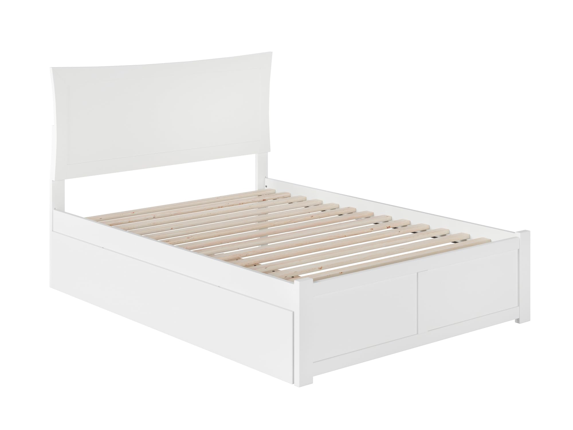 AFI Metro Full Platform Bed with Twin Trundle & USB Charger - White Queen Size Bed Frame for Small Spaces | Perfect for Guest Rooms, Kids Rooms & Studio Apartments