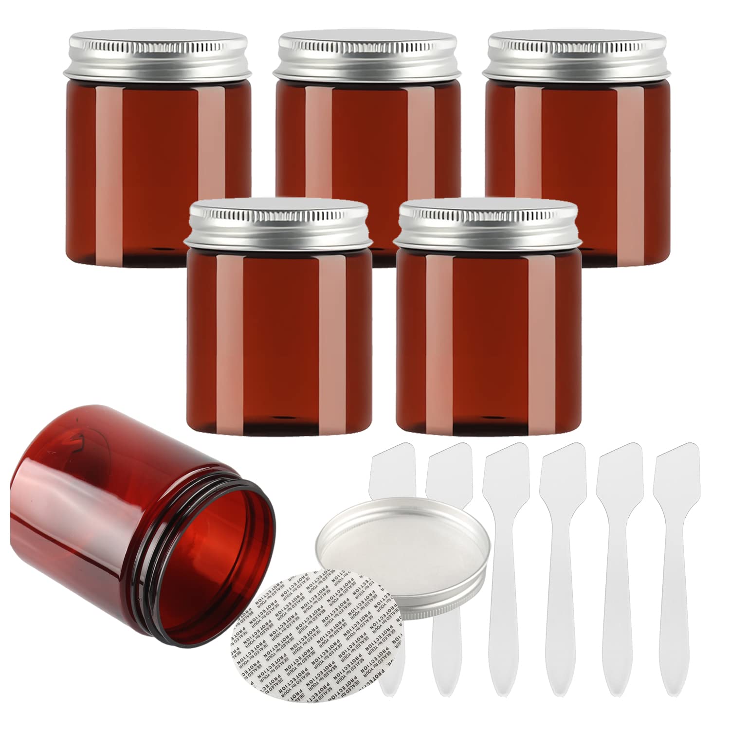 BPZXL 6-Pack 250ml Brown Plastic Cream Jars with Silver Lids - Cosmetic Containers for Makeup, Beauty Products, Toiletries & Face Cream | Travel-Friendly Storage for Salons, Spas & Home Use