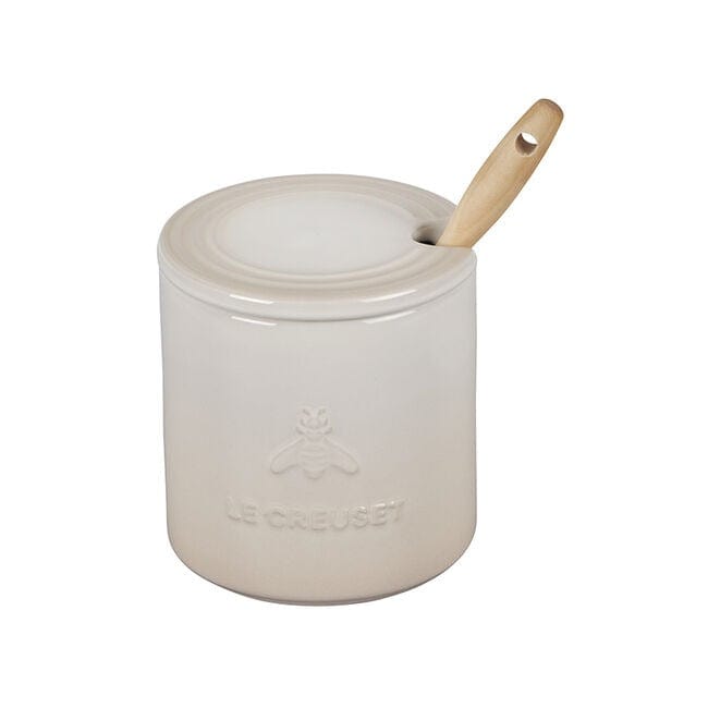 Le Creuset Enameled Cast Iron Honey Pot with Dipper - Meringue Color | Perfect for Tea, Coffee, and Dessert Serving