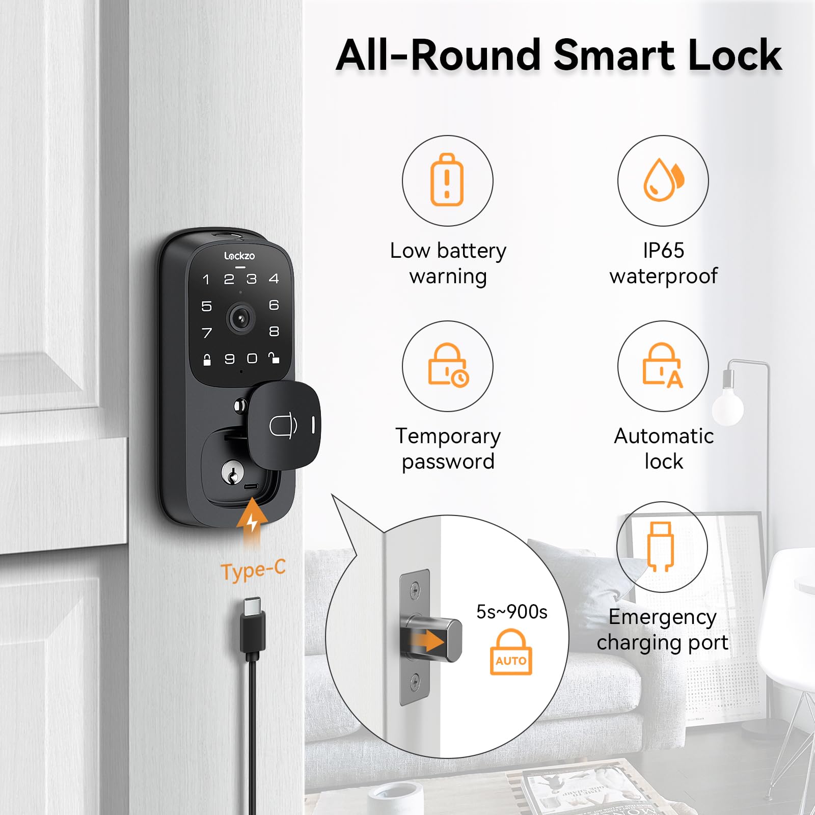 Smart WiFi Video Door Lock with Doorbell Camera - 6-in-1 Keyless Entry Deadbolt for Front Door - Fingerprint, Keypad, App & Voice Control - Auto Lock & IP65 Weatherproof - Secure Your Home with Video Calling & Remote Access - Perfect for Apartments, Smart Homes & Vacation Rentals