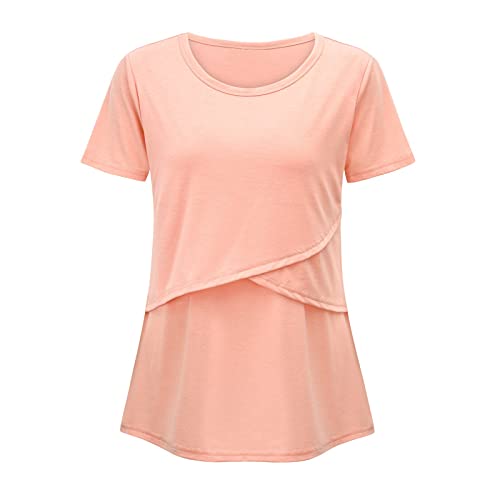 Comfortable Women's Maternity Nursing Tops - Soft Short Sleeve Breastfeeding Shirts with Double Layer Design for Pregnancy & Postpartum - Perfect for Nursing, Lounging & Everyday Wear