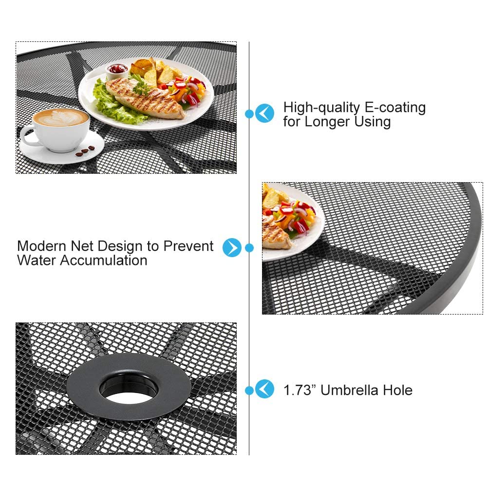 AECOJOY 37 Inch Round Outdoor Patio Table with Umbrella Hole - Weather-Resistant Steel Dining Table for Backyard, Garden, Porch, Bistro - Dark Grey - Perfect for Outdoor Dining, Entertaining & Relaxing