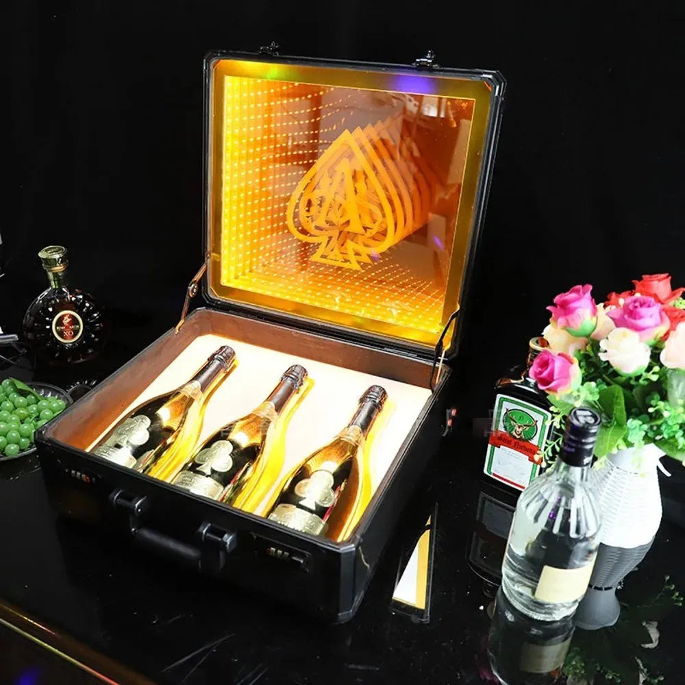 Custom Engraved LED Wine Presenter Box - Rechargeable Champagne Bottle Display Case for Ace of Spade & Clubs | Perfect for Nightclubs, VIP Events & Luxury Gift Giving