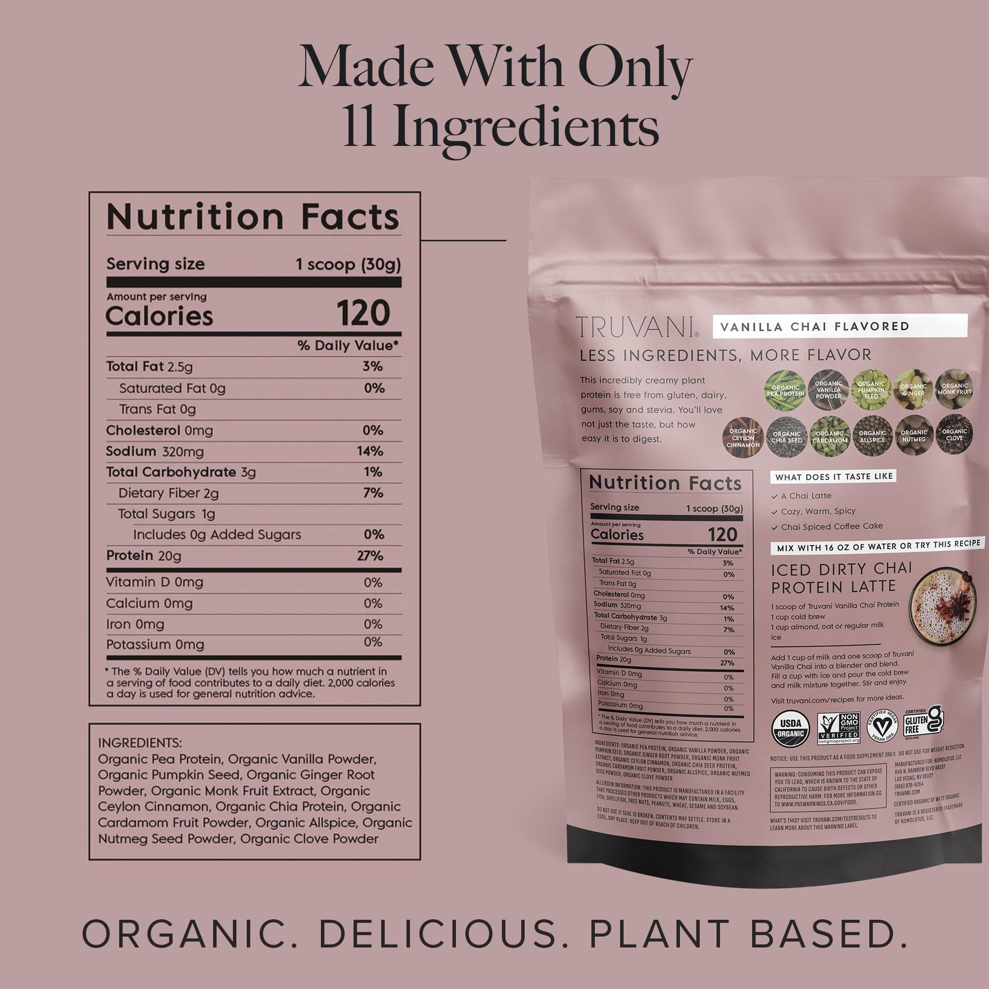 Truvani Vegan Pea Protein Powder - Vanilla Chai Flavor | 20g Organic Plant-Based Protein per Serving | 10 Travel Packets | Keto, Gluten-Free & Dairy-Free | Low Carb, No Added Sugar | Perfect for Post-Workout Recovery & On-the-Go Nutrition
