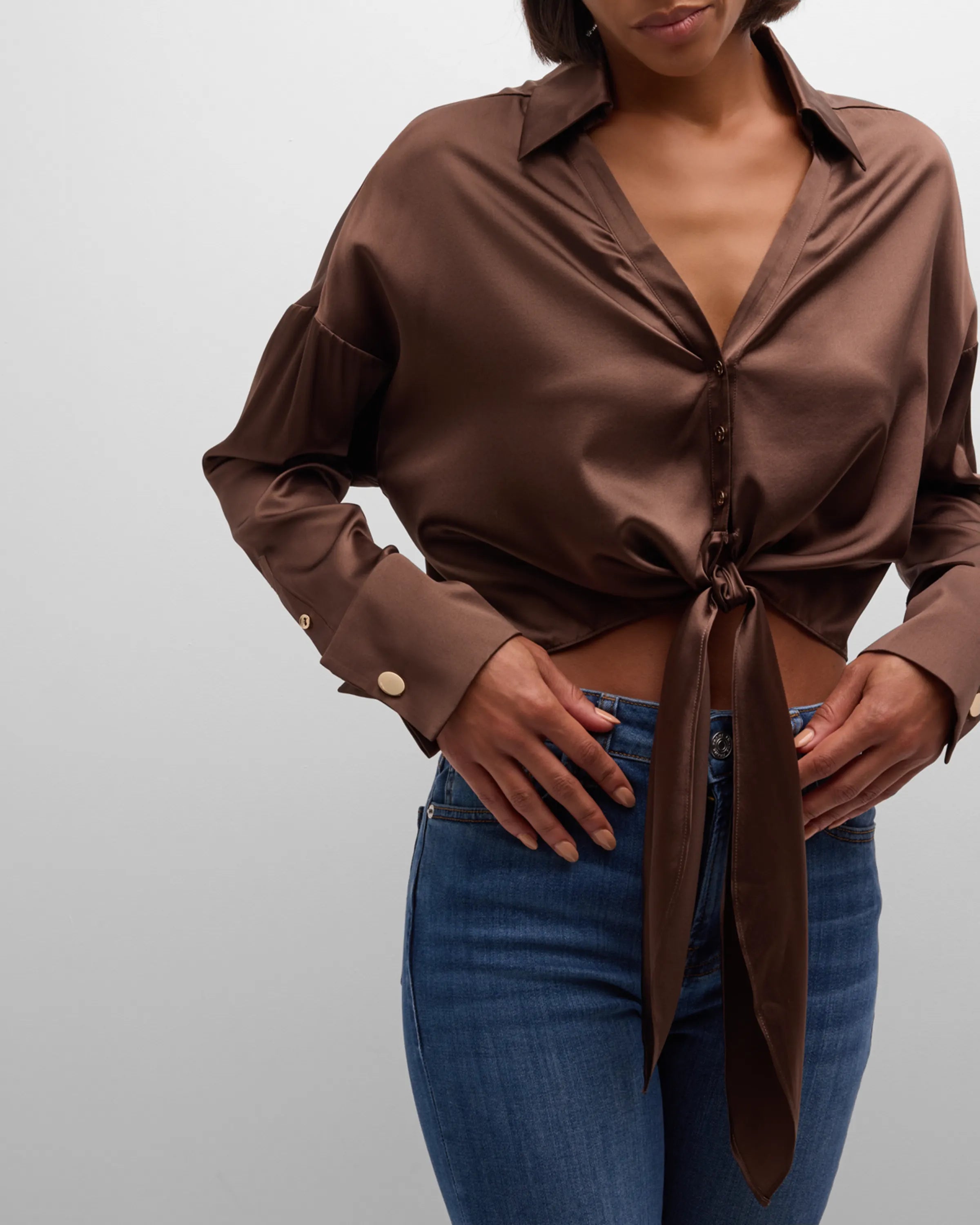 Farrah Silk Tie Front Blouse - Elegant Desert Print Women's Top for Work & Evening Wear