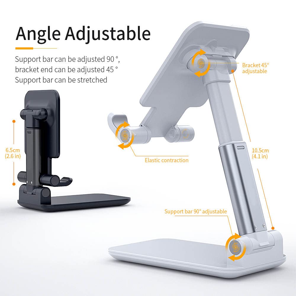 Adjustable Cell Phone Stand for Desk - 360° Rotating Phone Holder with Angle & Height Adjustment, Universal Case-Friendly Design (Black, 4 oz) - Perfect for Office Work, Video Calls, Gaming & Hands-Free Viewing