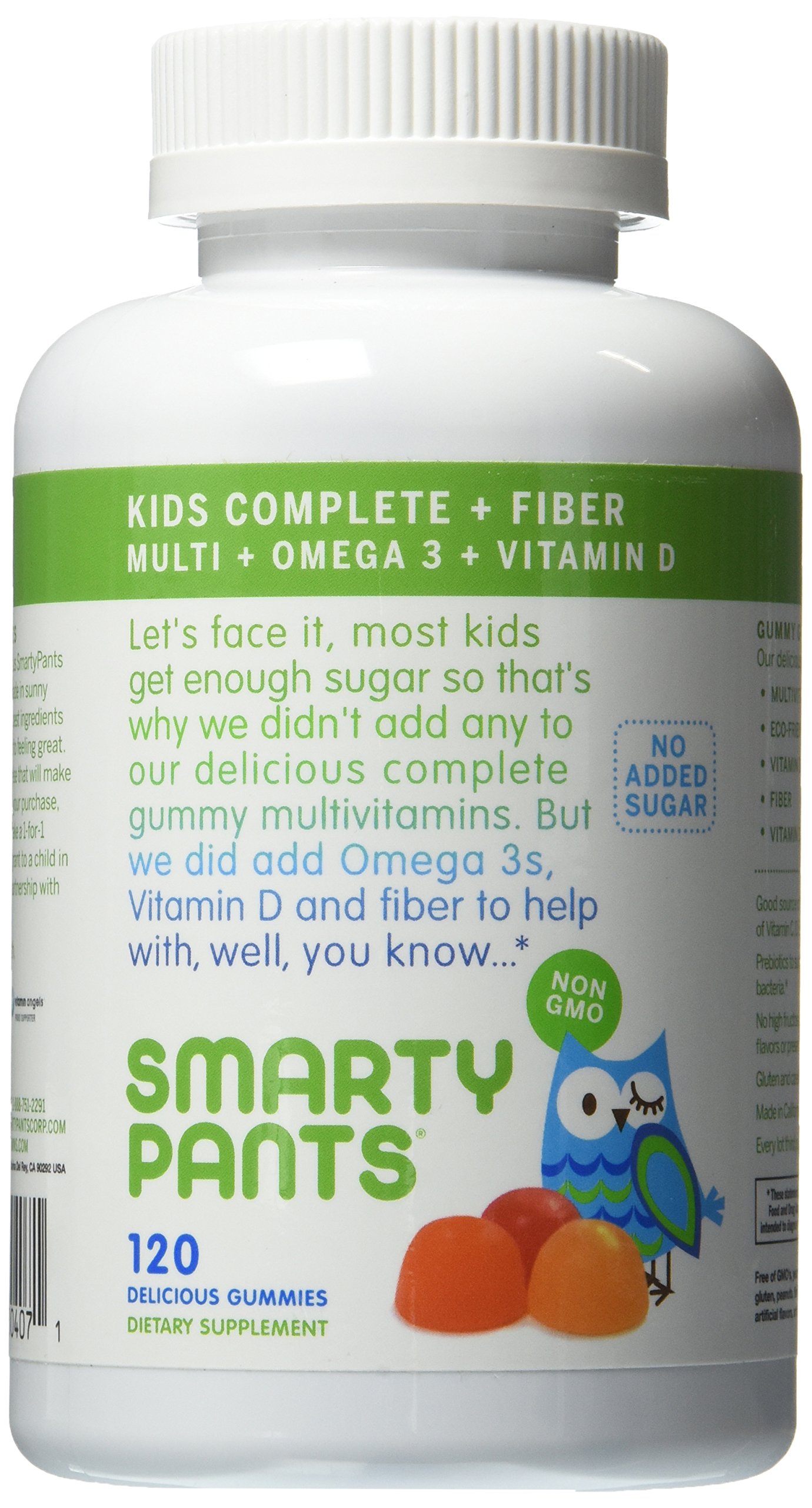 SmartyPants Kids Complete Multivitamin Gummies with Omega 3, Vitamin D & Fiber - Sugar Free, 120 Count (Pack of 4) - Supports Immune Health, Digestion & Brain Development for Children