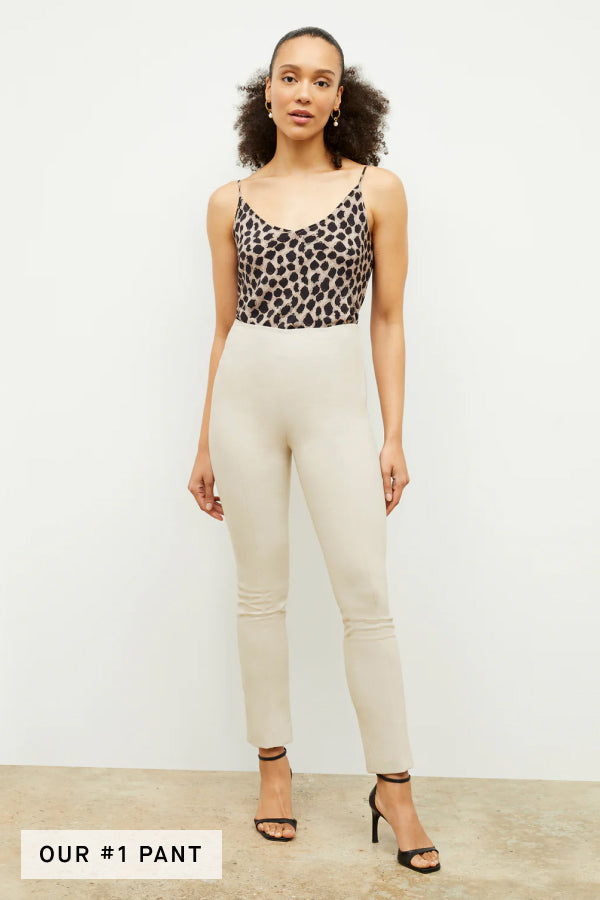 Foster Cigarette Pants for Women - High Waisted Stretch Work Pants in Bone Color - Perfect for Office, Business Casual & Travel