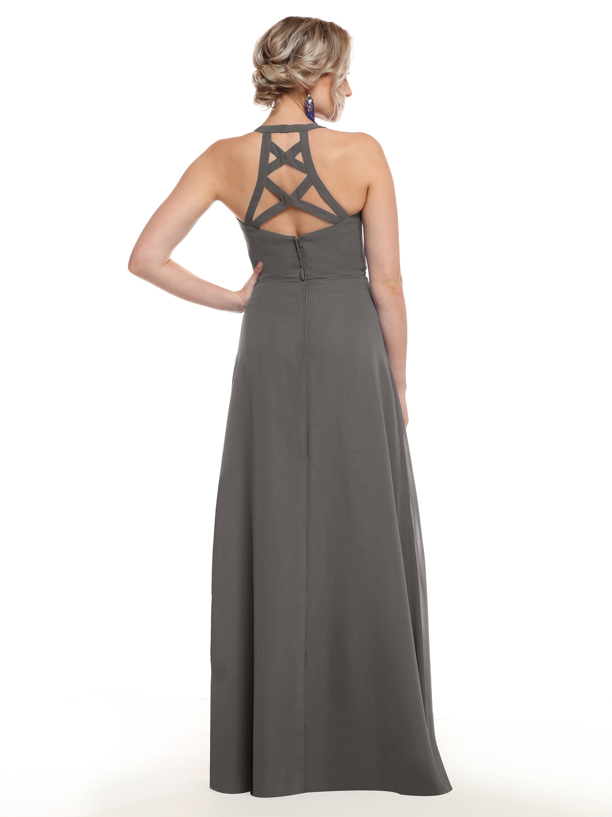 Elegant 80150 Chiffon A-Line Bridesmaid Dress with Plunging V-Neck & Intricate Back Detail - Perfect for Weddings, Formal Events & Special Occasions