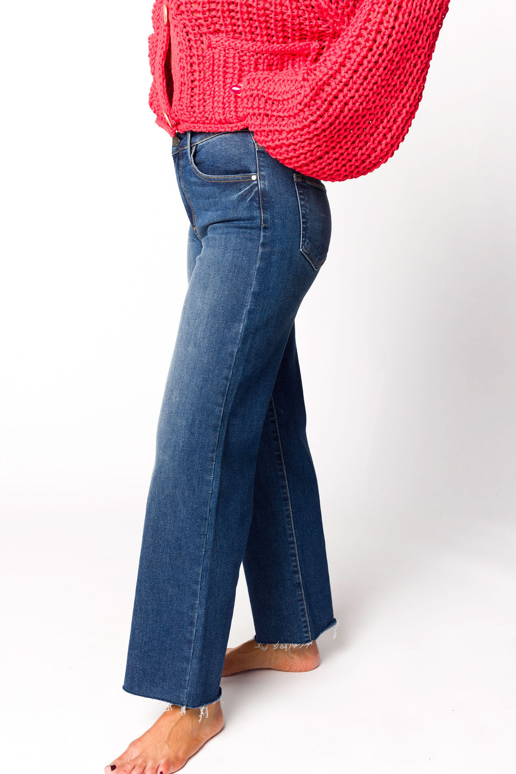 Morgan Slim Palazzo Jean with Scissor Cut in Dark Denim - Women's High Waisted Wide Leg Denim Pants for Casual & Office Wear