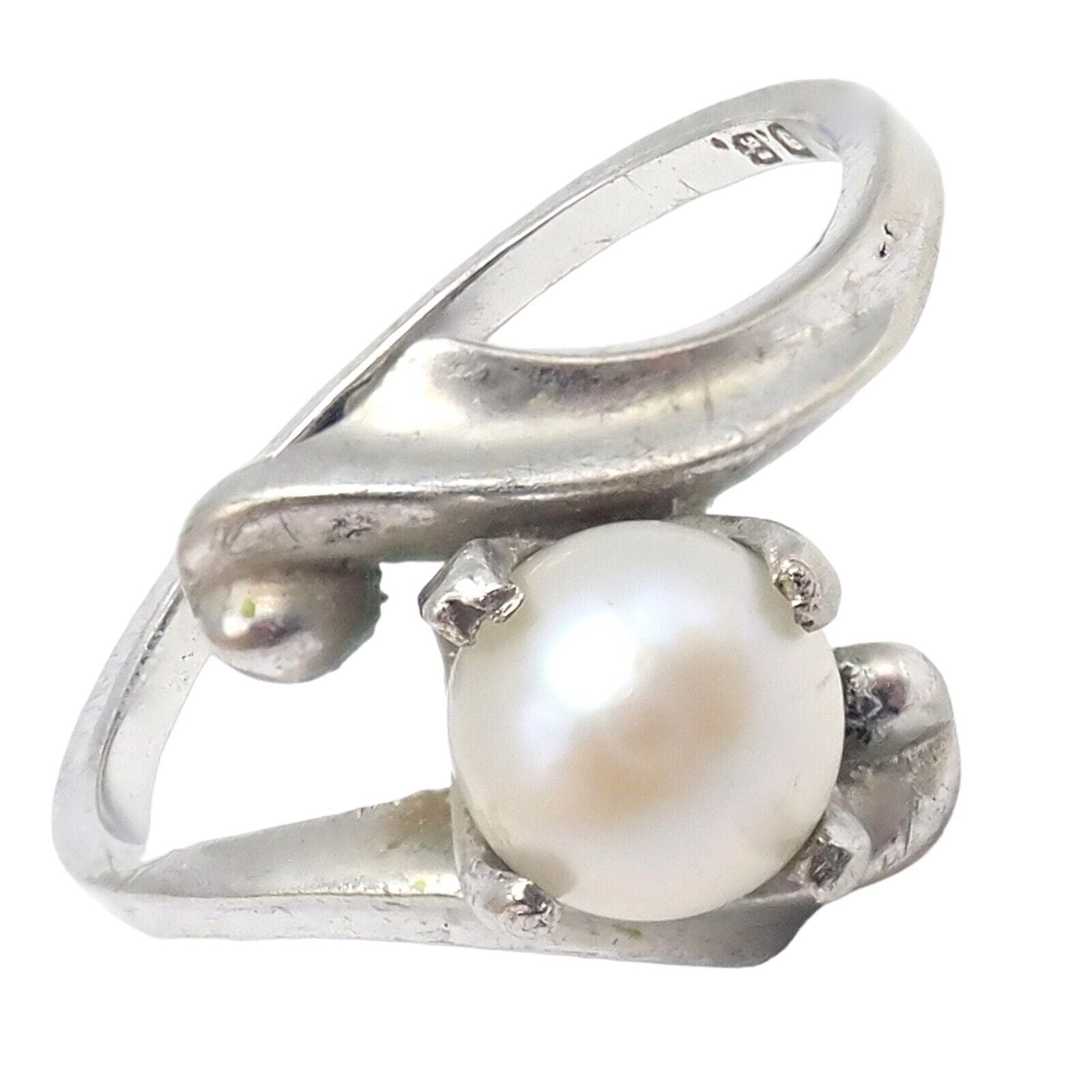 Vintage 10k White Gold Pearl Dawkins Benny Ring Size 6.5 - Elegant Estate Jewelry for Women, Perfect for Weddings, Anniversaries & Special Occasions