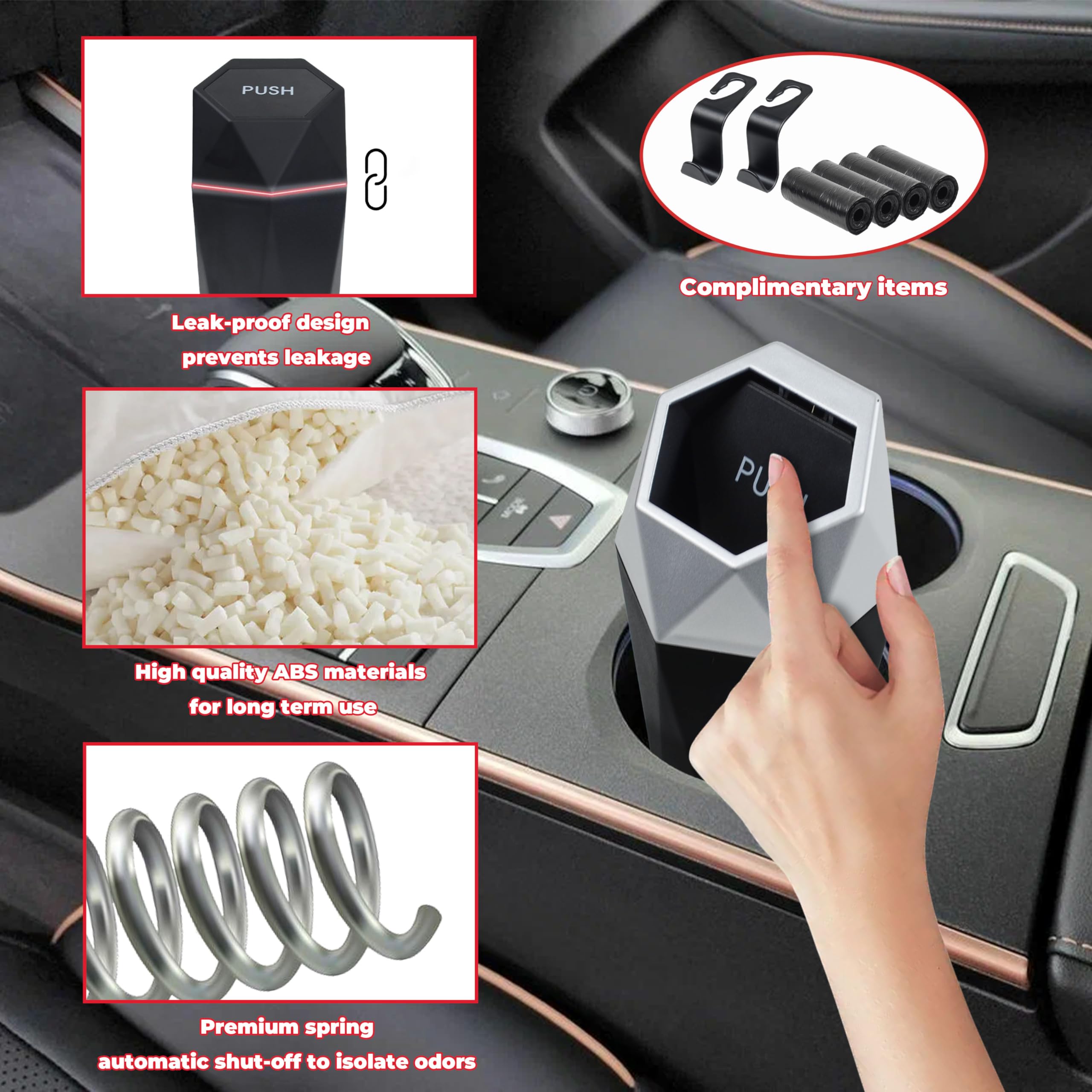 2Pcs Car Trash Can with Lid - Mini Garbage Bin for Car Seat Cup Holder, Waterproof Auto Interior Accessories with Waste Bags | Perfect for Road Trips, Commuting & Keeping Your Vehicle Clean