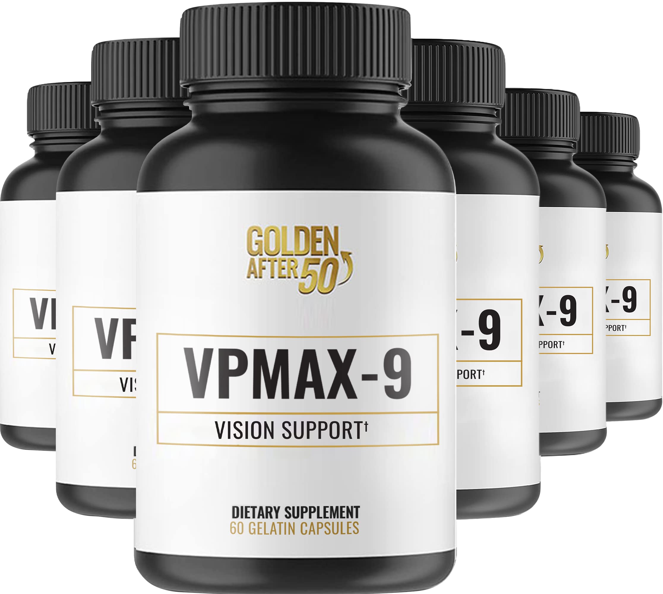 Golden After 50 VpMax-9 - Premium Eye Care Supplement with Lutein, Lycopene & Bilberry Extract - Supports Vision Health & Antioxidant Protection - 6 Bottles (180 Capsules) - Ideal for Computer Users, Night Drivers & Aging Eyes