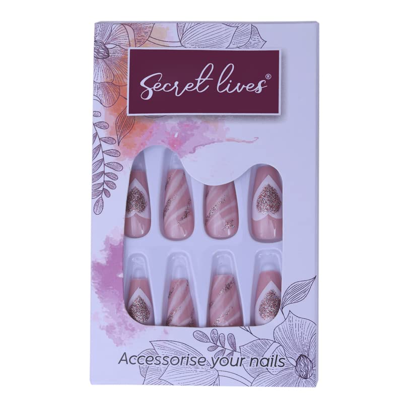 Premium Light Pink Glitter Heart Artificial Nails Set - 24pcs Reusable Press-on Nails with Glossy Finish & Luxury Design | Perfect for Parties, Weddings, Date Nights & Special Occasions