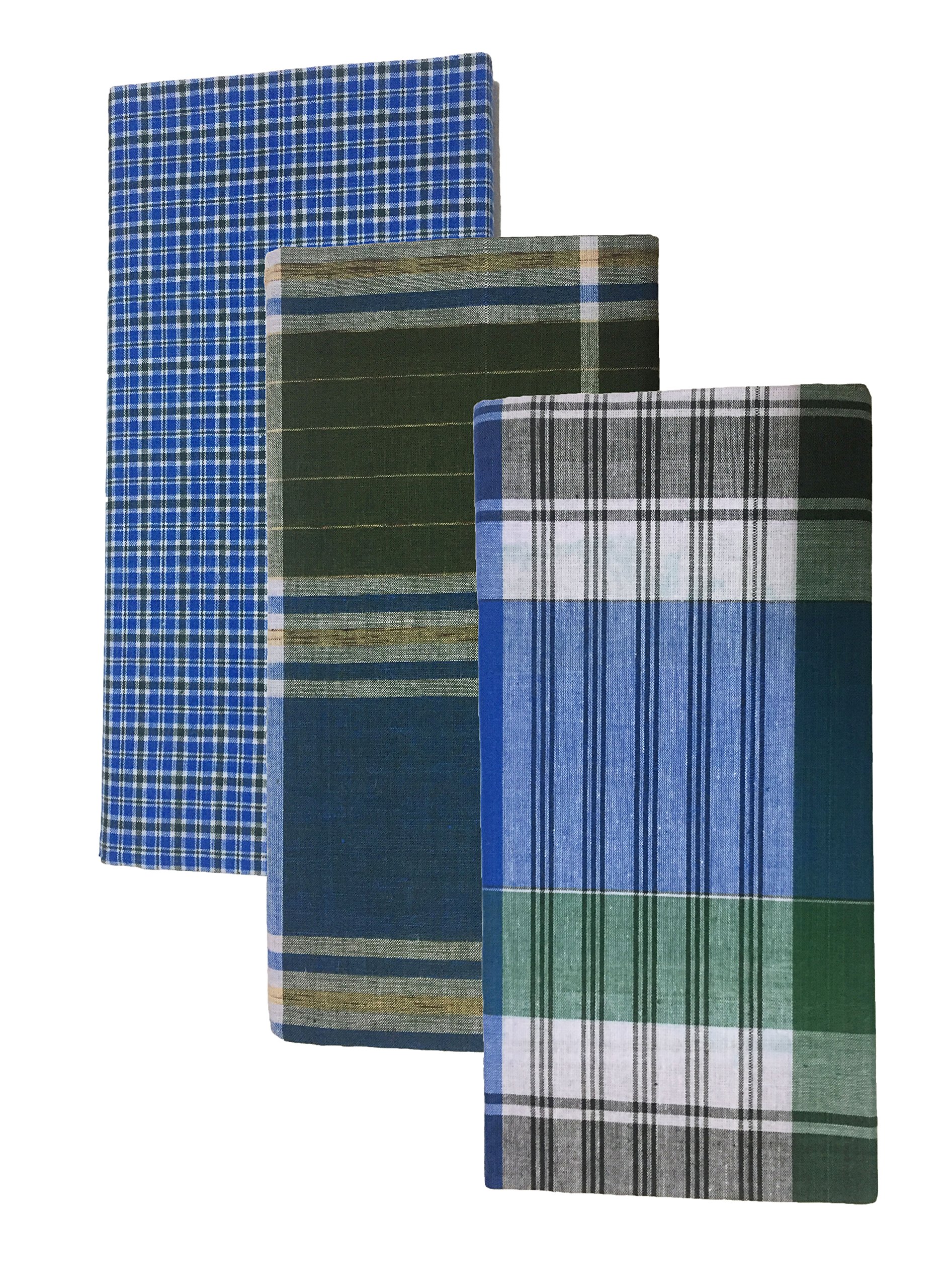 Men's 2.25 Meter Cotton Multi-Color Lungi Set (Pack of 3) - Comfortable Traditional Wrap for Casual Wear, Lounging & Summer Outfits