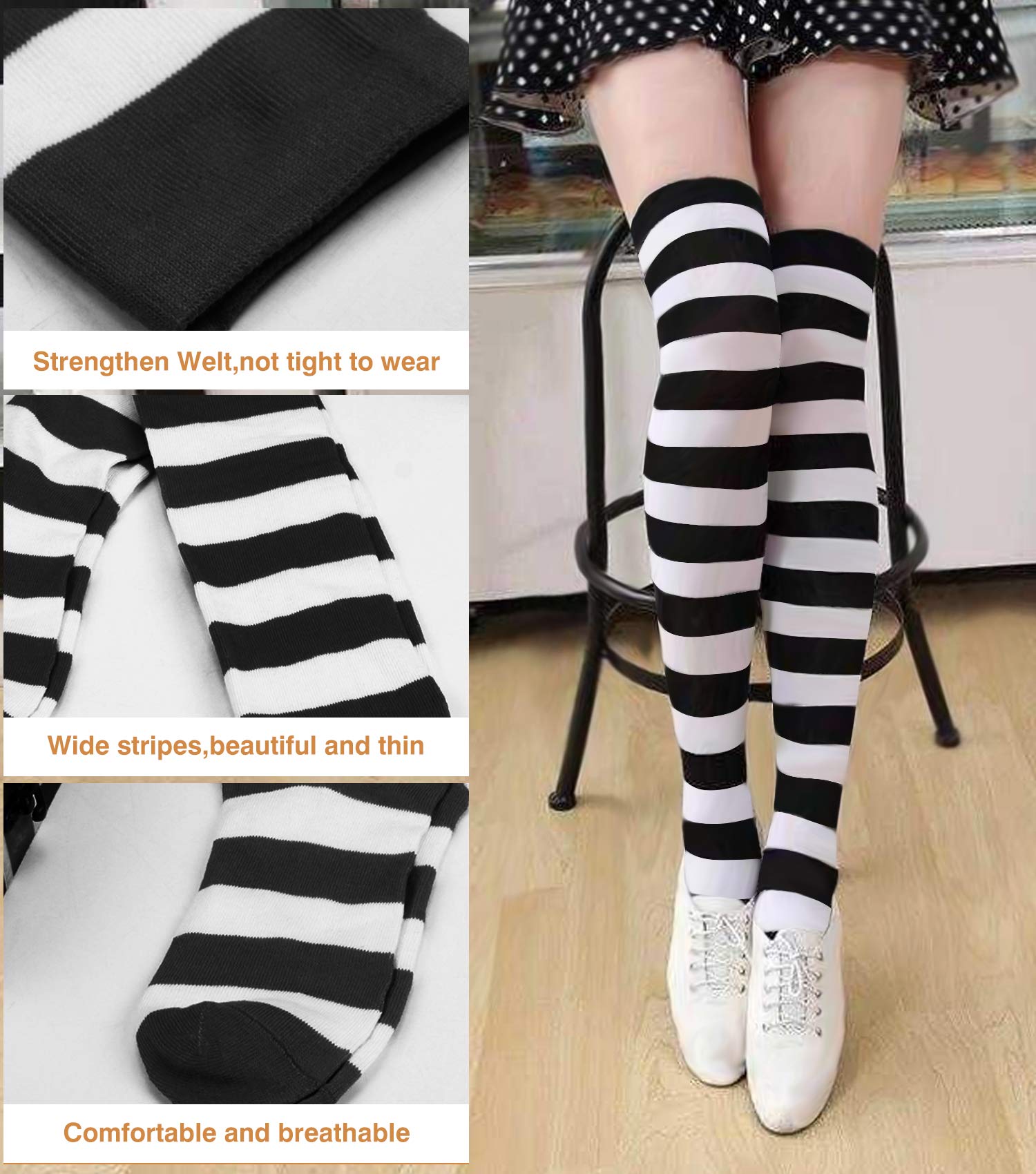 Raylarnia Women's Extra Long Opaque Striped Over Knee High Socks - Fashionable Thigh High Stockings for Winter, Fall & Office Wear - Perfect for Boots, Dresses & Cold Weather Outfits