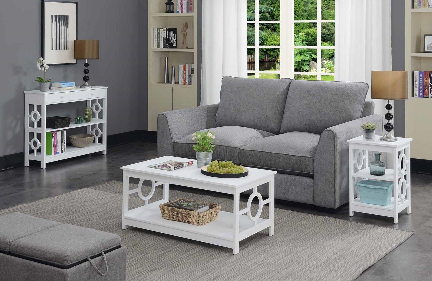 Convenience Concepts Ring Coffee Table - Modern White End Table for Living Room, Perfect for Small Spaces & Home Decor | Ideal for Coffee, Books & Display