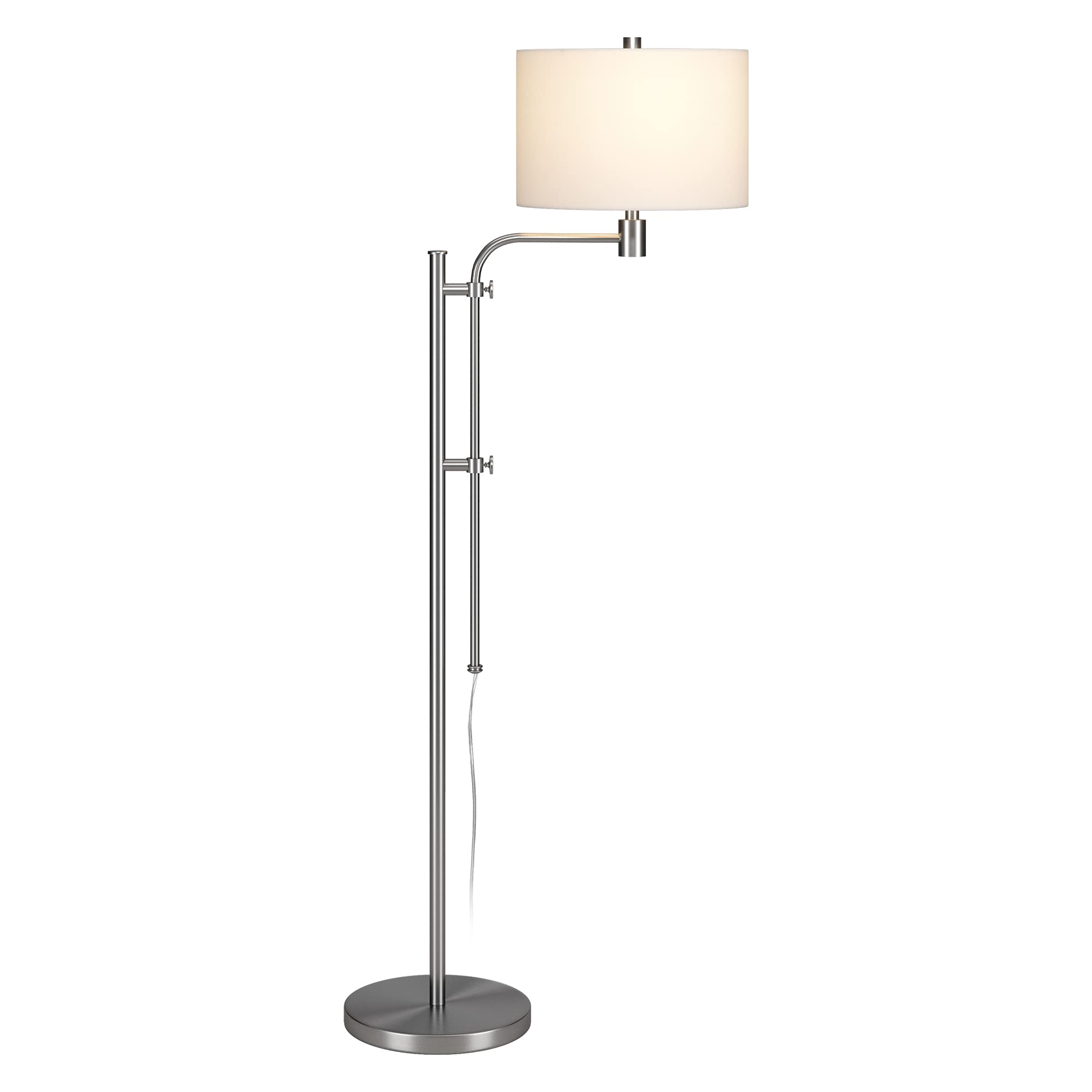 Henn&Hart Adjustable Floor Lamp with Fabric Shade - Brushed Nickel Finish for Living Room, Bedroom, Office | Modern Lighting for Reading, Working & Relaxing