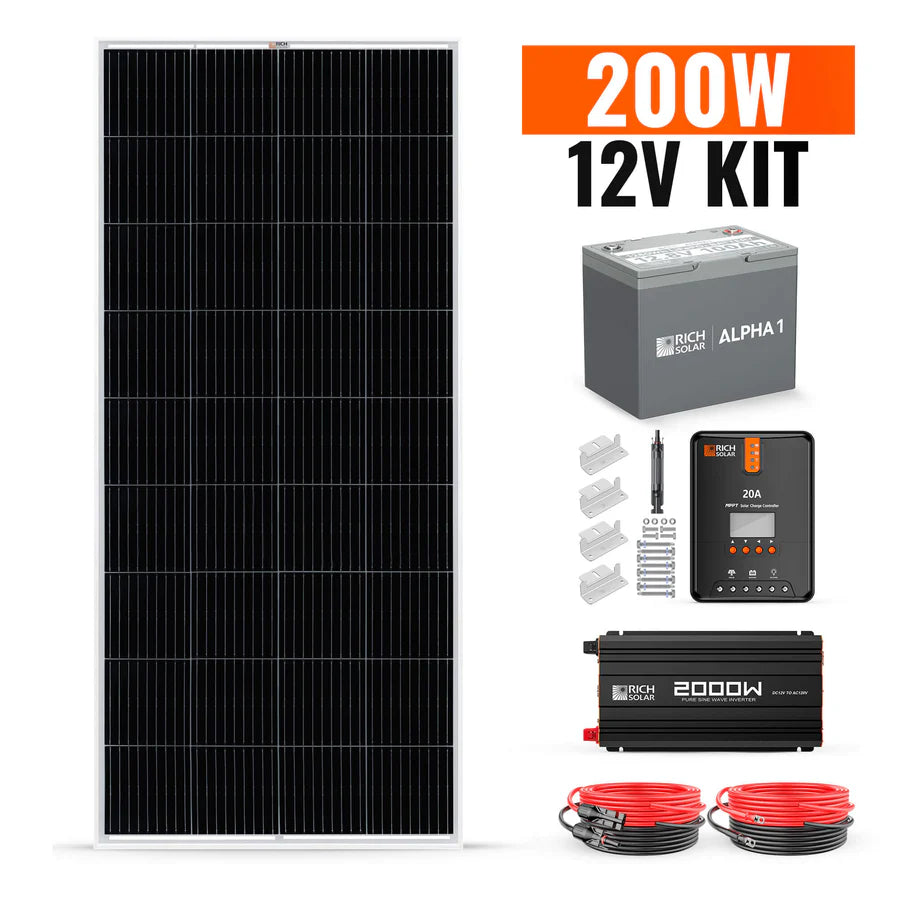 Rich Solar 200 Watt Complete Solar Panel Kit with Charge Controller - Perfect for RV, Boat, Off-Grid Cabins & Emergency Power Backup