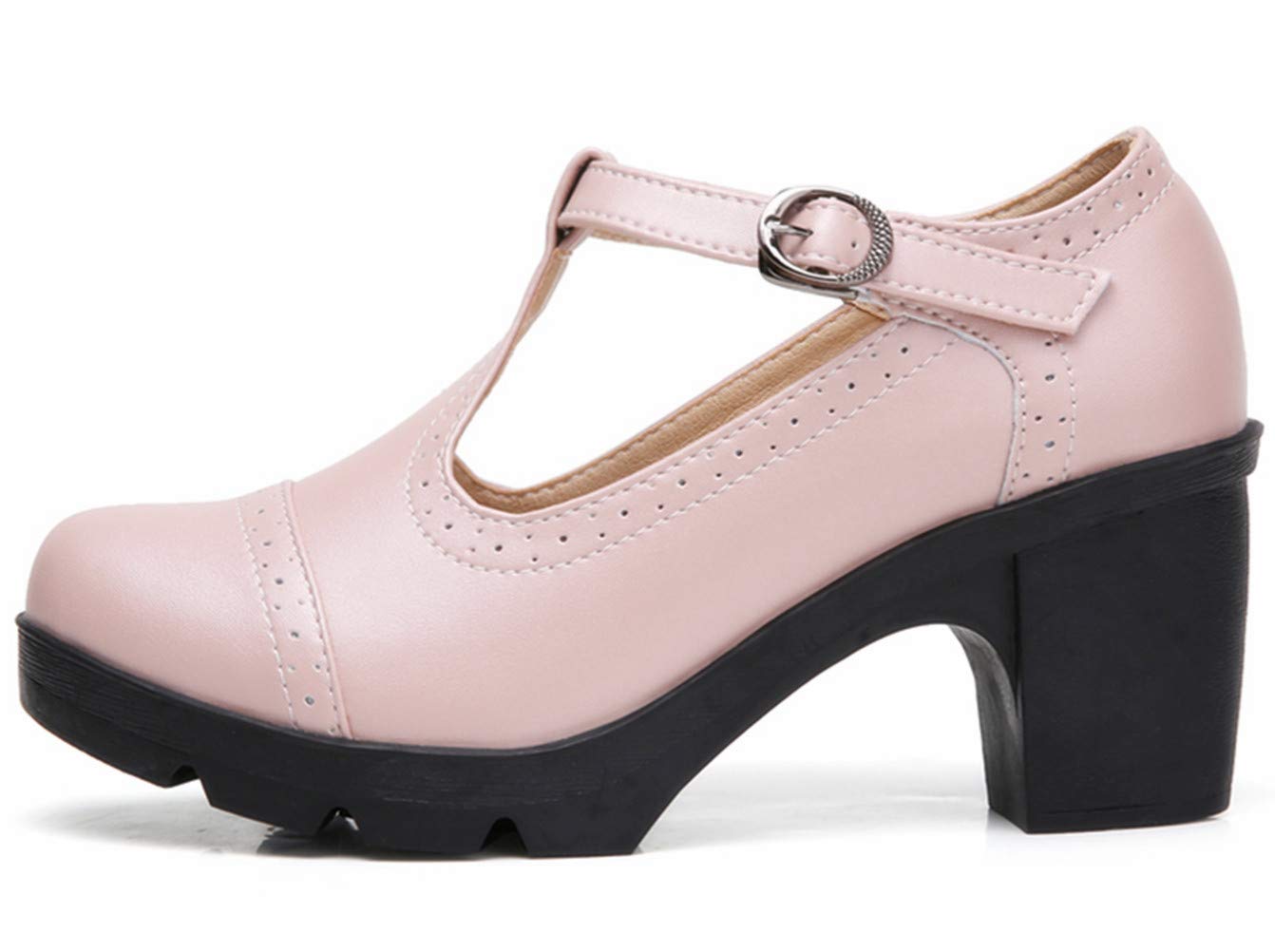DADAWEN Women's Classic T-Strap Platform Oxford Shoes - Mid Heel Square Toe Dress Pumps for Work, Party & Wedding | Comfortable Office & Formal Occasion Shoes