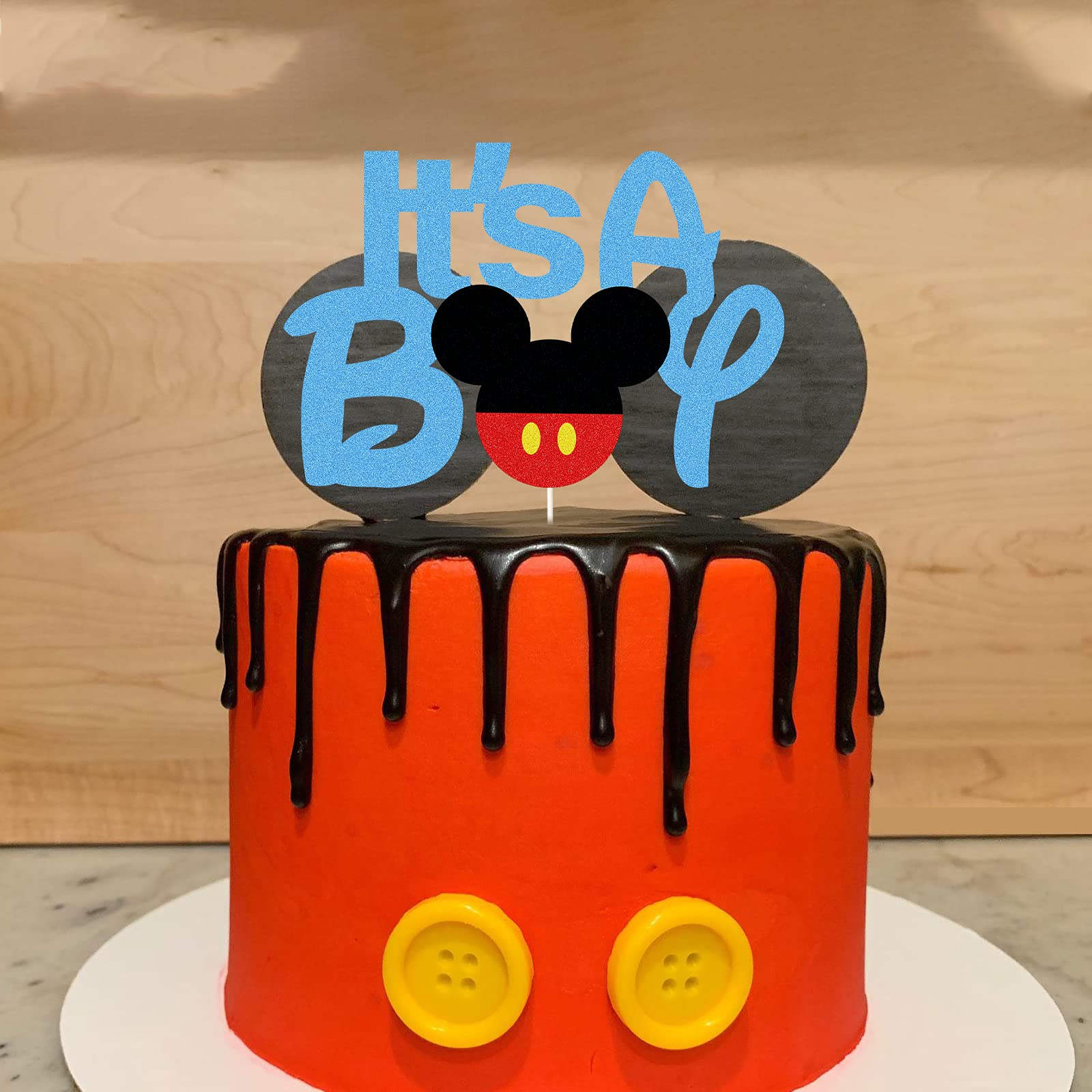 Black & Blue Glitter 'It's a Boy' Cake Topper - Mickey Mouse Theme Baby Shower Decoration for Little Boys - Cake Sign & Party Supplies - Perfect for Baby Showers, Gender Reveals & 1st Birthday Celebrations