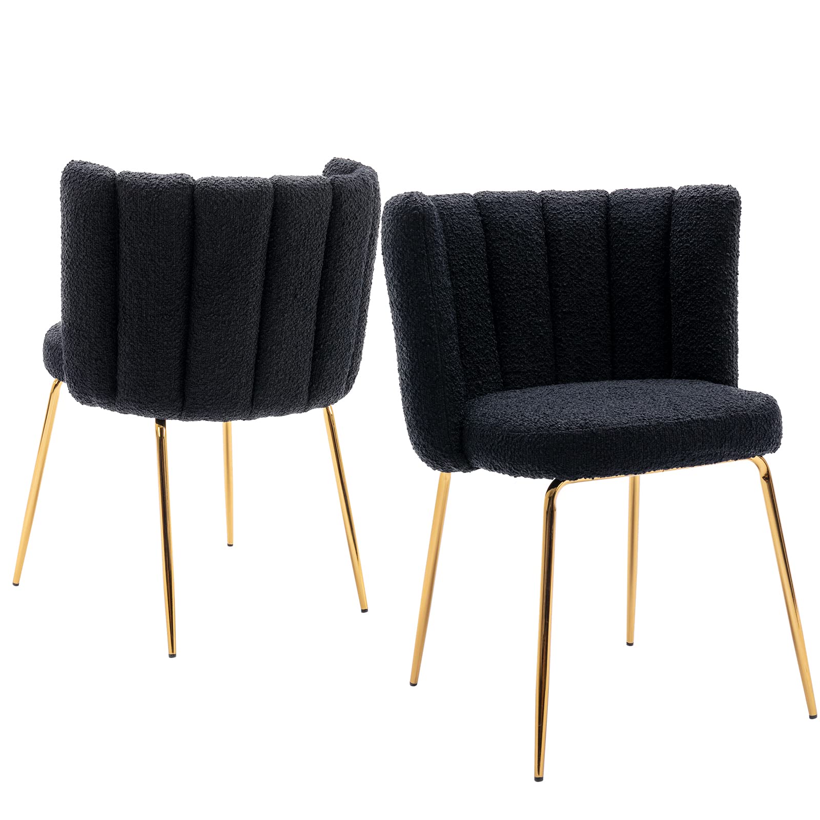 ZhengHao Faux Fur Dining Chairs Set of 2 - Elegant Black Kitchen Chairs with Gold Legs, Plush Upholstered Side Chairs for Makeup Vanity, Living Room, Bedroom & Dining Area | Soft Fluffy Accent Chairs for Home Decor