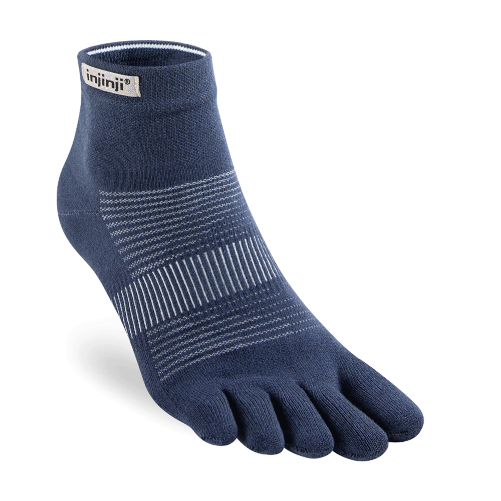 Injinji RUN Lightweight Toe Socks - Mini Crew Navy - Breathable Performance Socks for Running, Hiking & Outdoor Activities