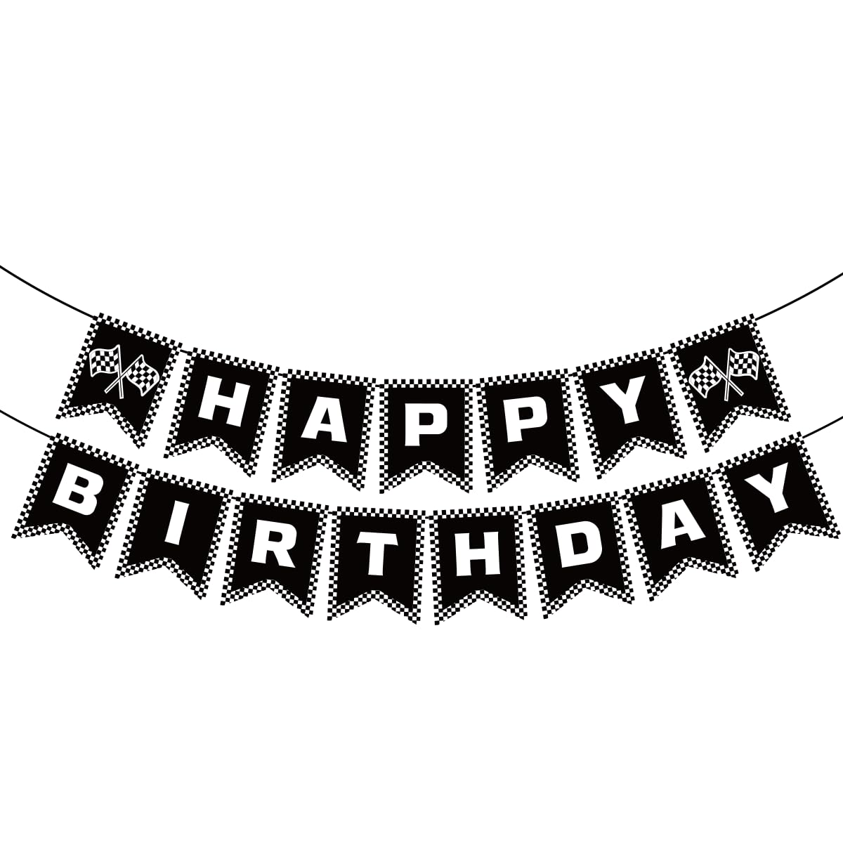 Race Car Birthday Banner - Checkered Happy Birthday Party Decorations for Boys - Racing Theme Party Supplies - Perfect for Race Car Themed Birthday Parties, Baby Showers & Kids Room Decor
