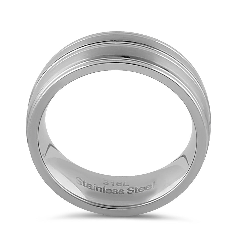 8mm Brushed Stainless Steel Men's Wedding Band with Grooves - Durable & Stylish Ring for Men, Perfect for Weddings, Anniversaries, and Everyday Wear