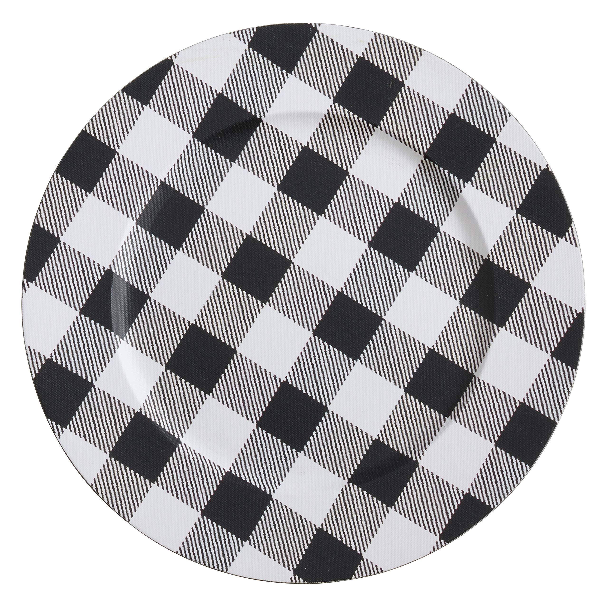 SARO LIFESTYLE Buffalo Plaid Charger Plates - Set of 4 - Rustic Farmhouse Dinnerware for Holiday Tablescapes, Christmas Decor & Wedding Place Settings